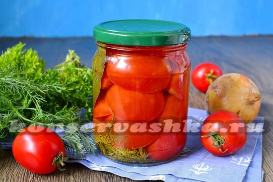 рецепт помидоров половинками с луком и маслом на зиму