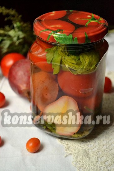 рецепт маринованных томатов с грушей на зиму.