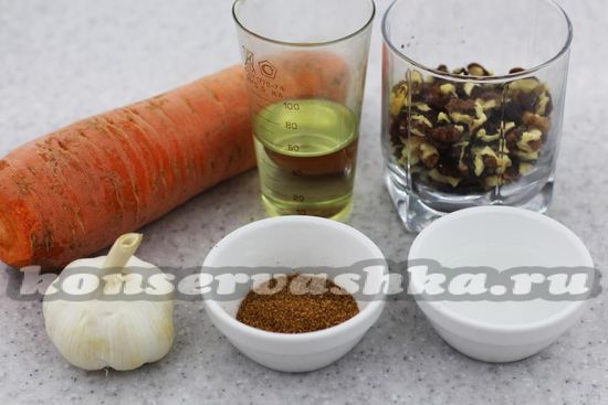 Ингредиенты для приготовления морковки по-корейски