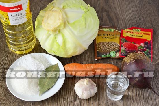 Ингредиенты для приготовления капусты по-корейски