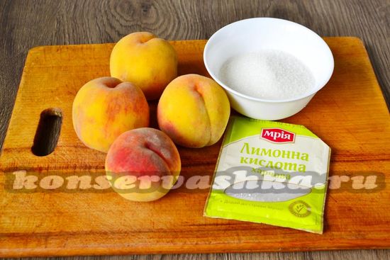Ингредиенты для приготовления персиков в соку на зиму