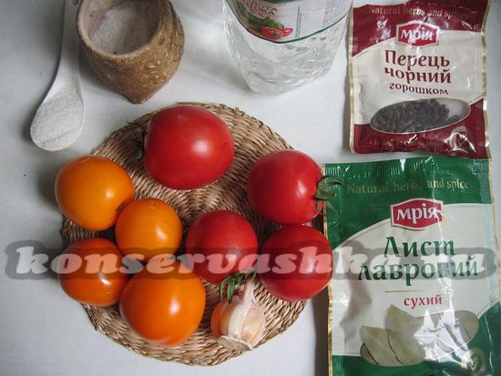 Ингредиенты для приготовления желтых томатов в томате