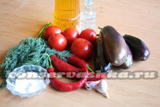 Ингредиенты для приготовления салата из баклажан Огонек