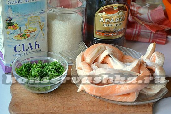Ингредиенты для приготовления маринованных брюшек лосося