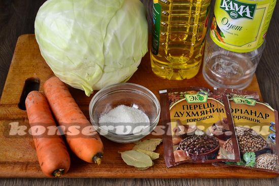 Ингредиенты для приготовления быстрой квашенной капусты