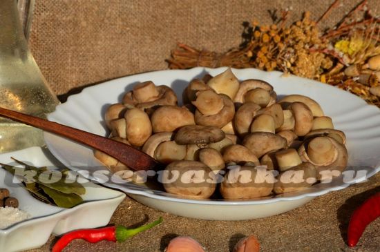 Отваренные грибы выкладывают на тарелку