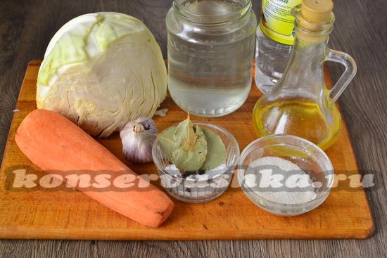 Ингредиенты для приготовления маринованной капусты за 3 часа