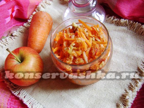 как приготовить сладкий салат из моркови с яблоками на зиму