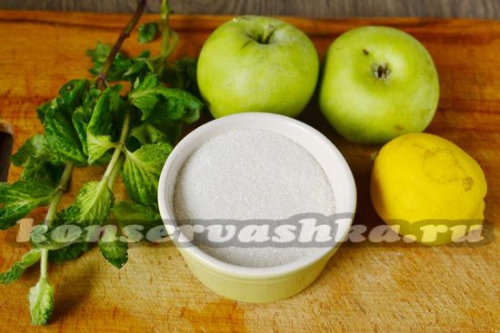 Ингредиенты для приготовления яблочного джема с мятой и лимоном