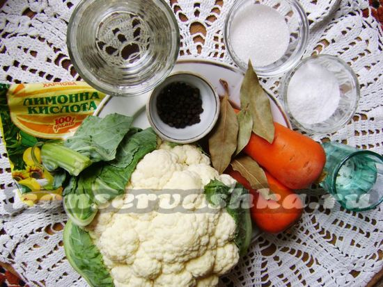 Ингредиенты для приготовления цветной капусты на зиму