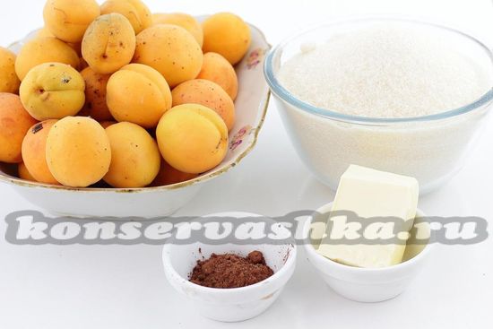 Ингредиенты для приготовления абрикосового варенья с какао
