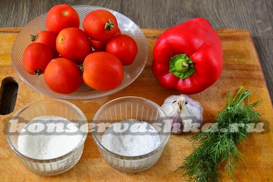 Ингредиенты для приготовления быстрых маринованных помидор