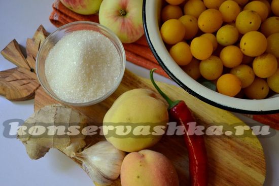 Ингредиенты для приготовления соуса из алычи и персиков