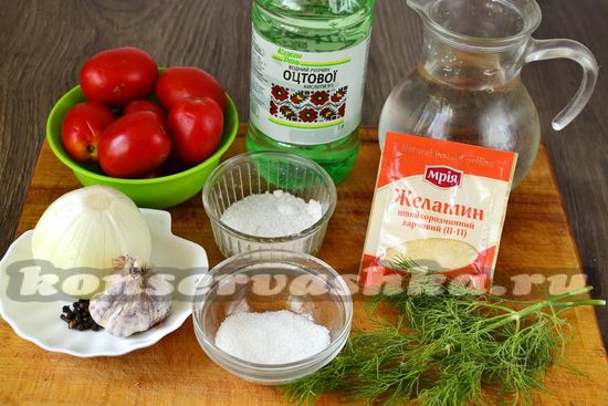 Ингредиенты для приготовления помидор кусочками в желе
