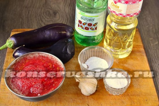 Ингредиенты для приготовления закуски из баклажанов с чесноком