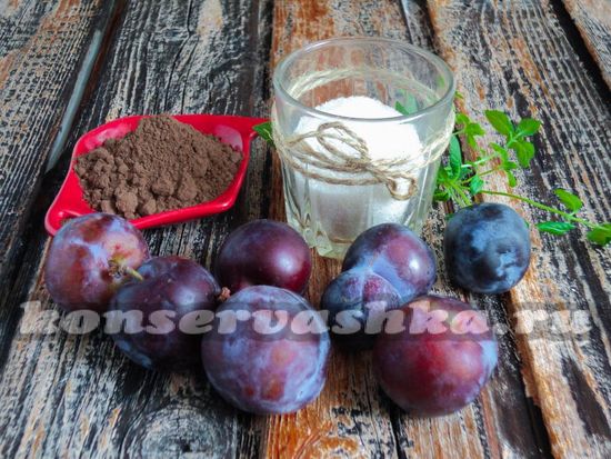 Ингредиенты для приготовления сливового джема с какао