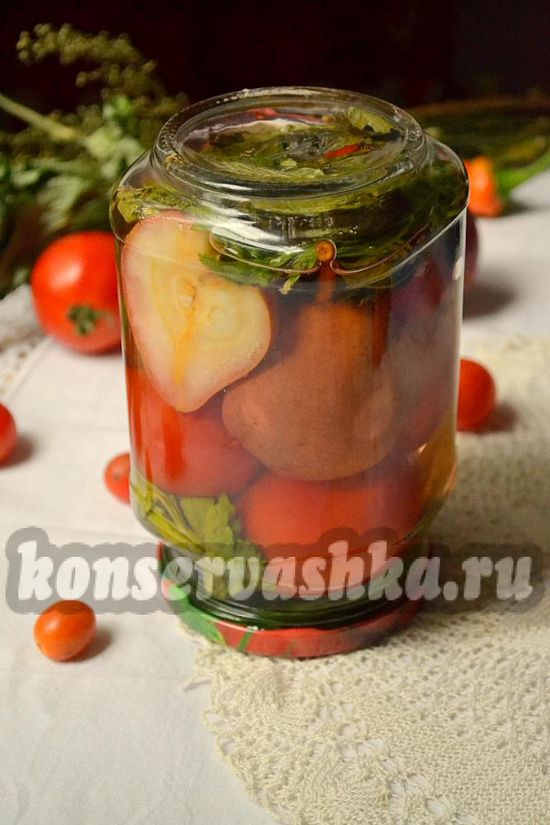 Маринованные помидоры на зиму, рецепт с грушей