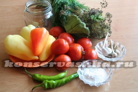 Ингредиенты для приготовления томатов без стерилизации на зиму
