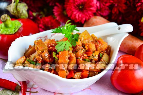 Рецепт салата чародейка из баклажанов с томатами 