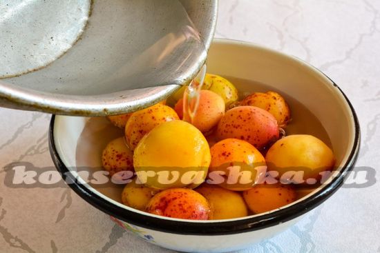 Залить абрикосы сиропом
