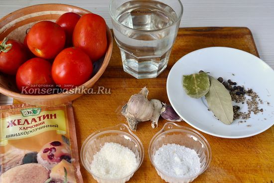 Ингредиенты для приготовления помидор в желе на зиму