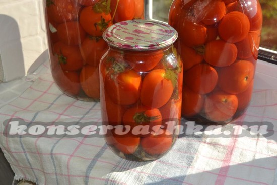 Укладываю плотно помидоры, накрываю банки крышками