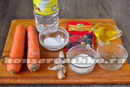 Ингредиенты для приготовления моркови по-корейски