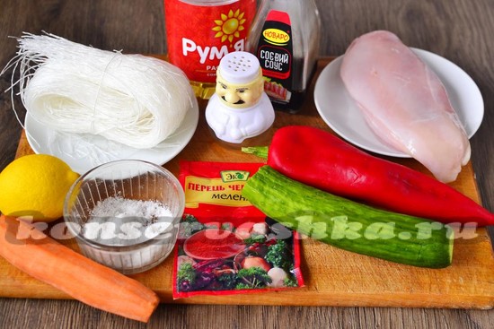 Ингредиенты для приготовления фрунчозы с овощами по-корейски