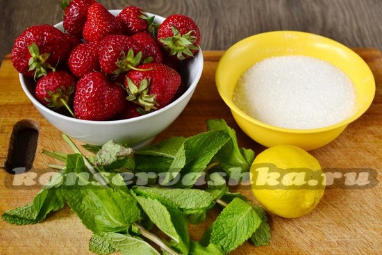 Ингредиенты для приготовления варенья из клубники и мяты