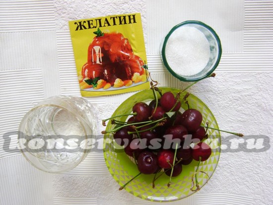 Ингредиенты для приготовления вишни в желе на зиму